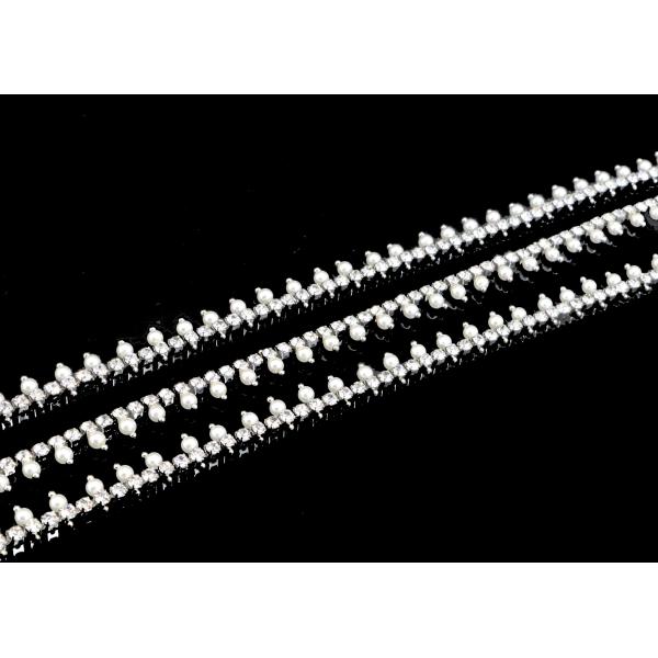 Electroplated Silver Pearl And Rhinestone Necklace 0.9cm Width