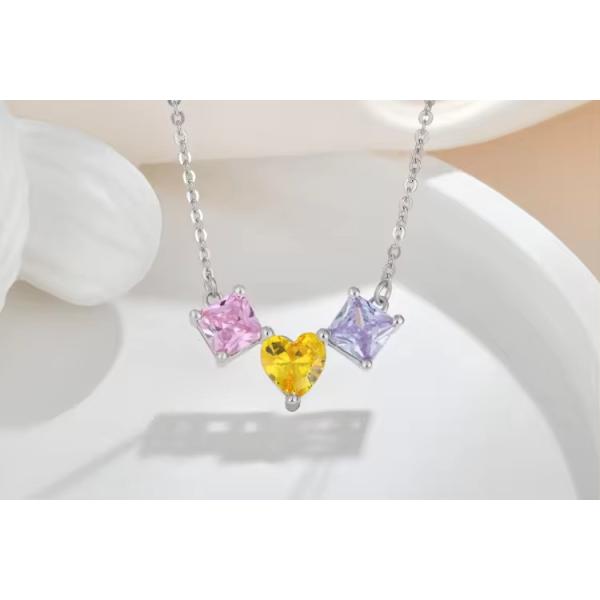 YASVITTI 925 Sterling Silver Multicolored Heart-Shaped Zirconia Pendant Necklace Rhodium Plated Jewelry Wholesale