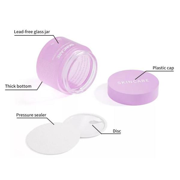 Purple Body Cream Glass Cosmetic Jar 1.7oz 50g Matte Round Smell Proof