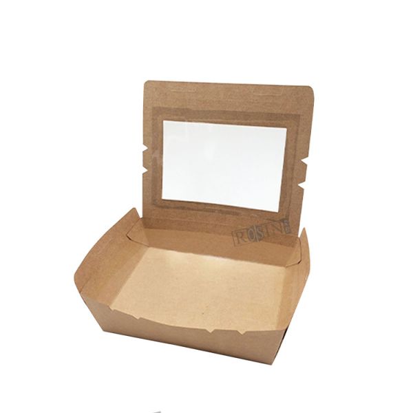 500ml to 2100ml Rectangle Box Kraft Paper Disposable Food Trays with Window for Fried Food
