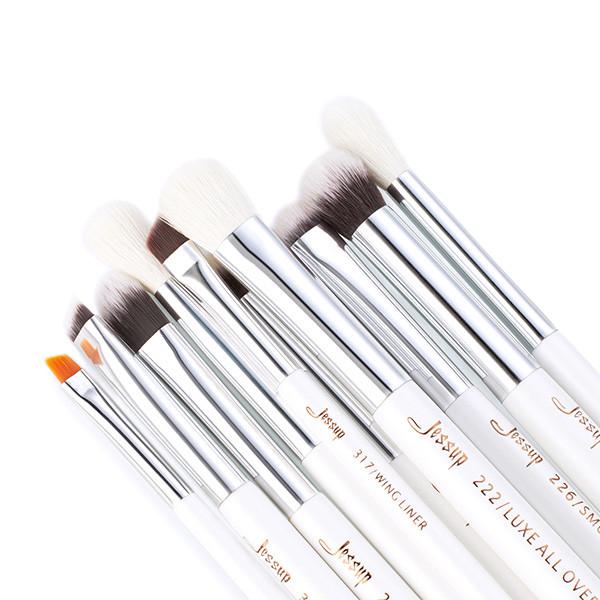 Jessup 15pcs Pearl White/Silver Aluminium Ferrule Eyeshadow Eyebrow Shader Makeup Brush Set T237