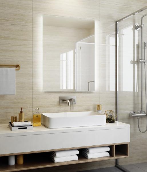 Espelho de banheiro com LED ajustável com faixa SMD 2835 substituível e borda aberta