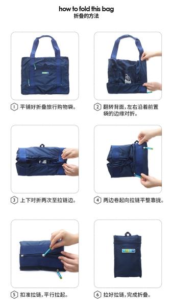 Lightweight Fold Up Carry Bags , High Durability Travel Blue Folding Bag