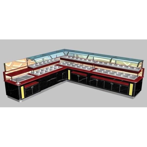 L-Shaped Restaurant Commercial Buffet Equipment, L(6325+4700) x W1000 x H(850+650) MM