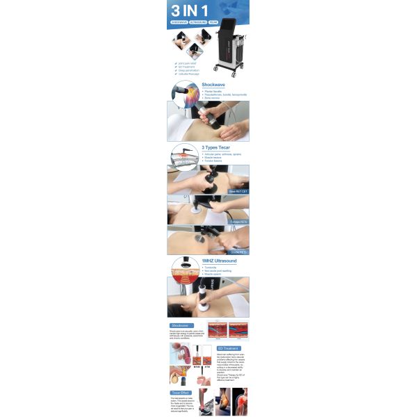 3 in 1 Smart Tecar Ultrasound Shockwave Therapy Machine For Physiotherapy