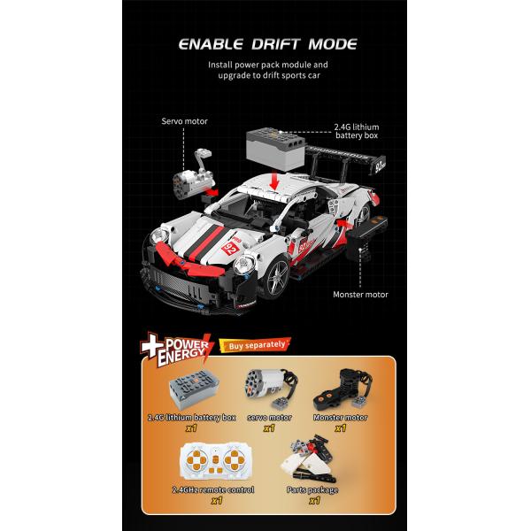 LEGO Compatible Electric Sports Car Building Block Toy 30m Remote Distance for Ages 14 Up
