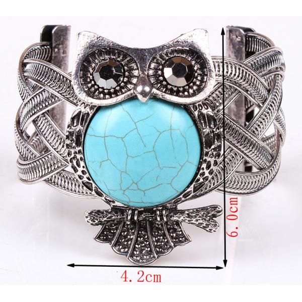 Classic retro ancient silver plated bracelet jewelry turquoise owl