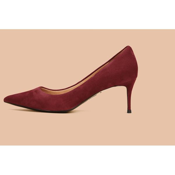 Burgundy Workplace Women Pumps Shoes High Heel With Soft Genuine Suede Leather