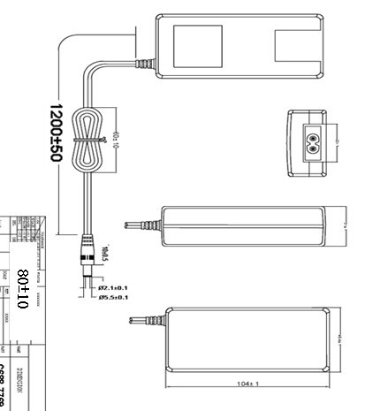 12V 2A exchangeable UK AUS USA EU AC plug 2M cable 18AWG cable  LED light box