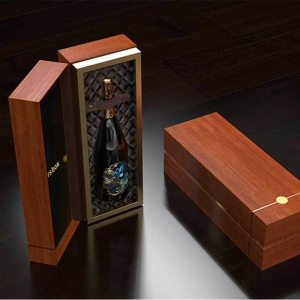 Luxury Handmade MDF Wooden Wine Box with Custom Gold Stamping Logo - Premium Wine Gift Packaging