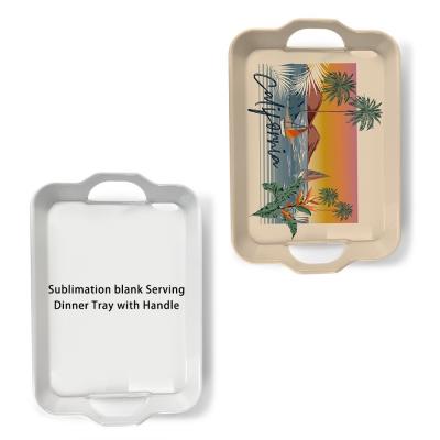 Plateaux de vaisselle de bureau en plastique blanc imprimable personnalisable avec poignée Plateau de service de sublimation rectangulaire