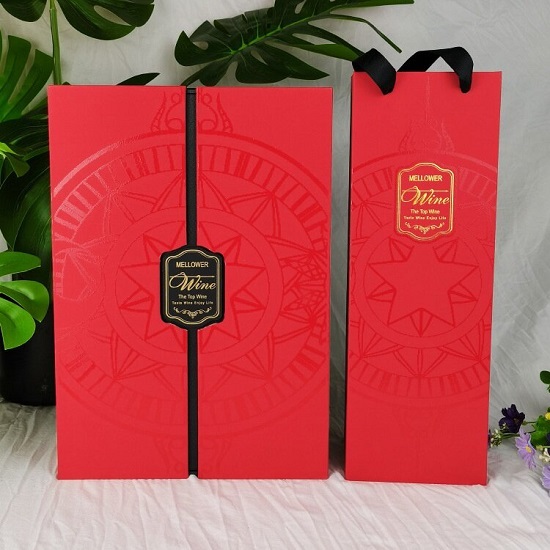 Rigid Wine Packaging Box Set With Matching Paper Bag For Wine Brands