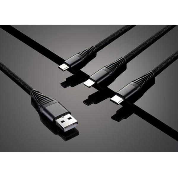 Нейлон заплел USB 115cm 3 в 1 быстром цвете черноты OEM зарядного кабеля