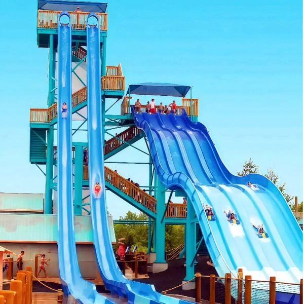 Curved Rainbow Racing Slide 3-Lane Racing Fiberglass 6-8mm For Commercial Water Parks Swimming Pools All Ages