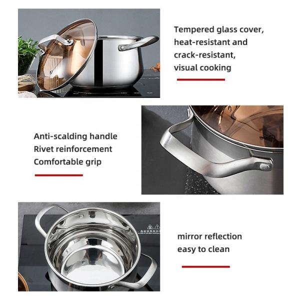 Factory Kitchen 304 Stainless Steel Steamer Pot Soup Pot Milk Pot Cooking Ware With Lid