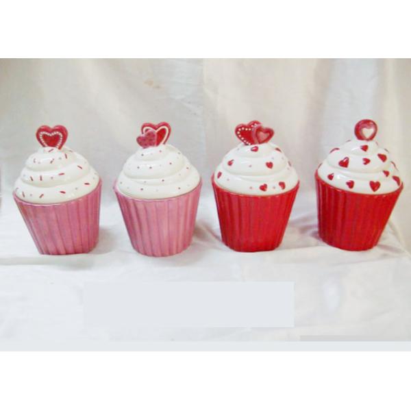 Beautiful Ceramic Kitchen Canisters Hand Painted Cupcake Trinket Box Hearts Design