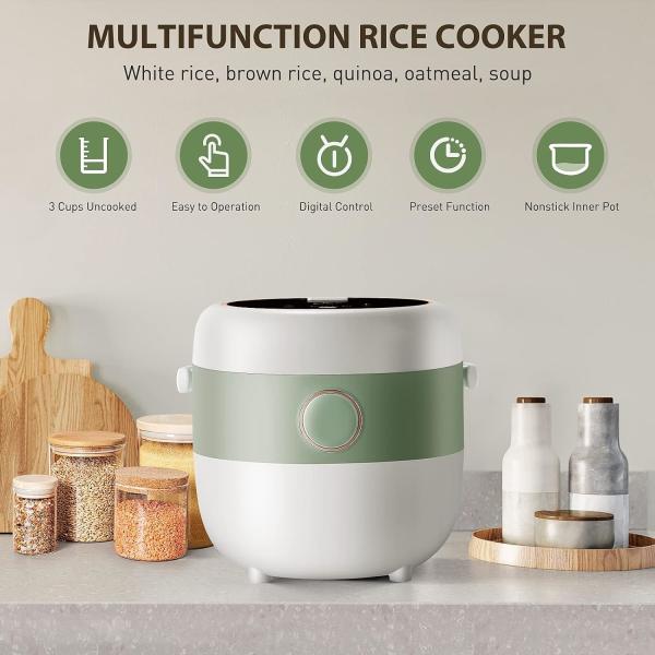 Cooker 3 Cups (Uncooked), 3D Heating and Fuzzy Logic, Healthy Nonstick Small Rice Cooker, PFAS-Free, Touch-Screen