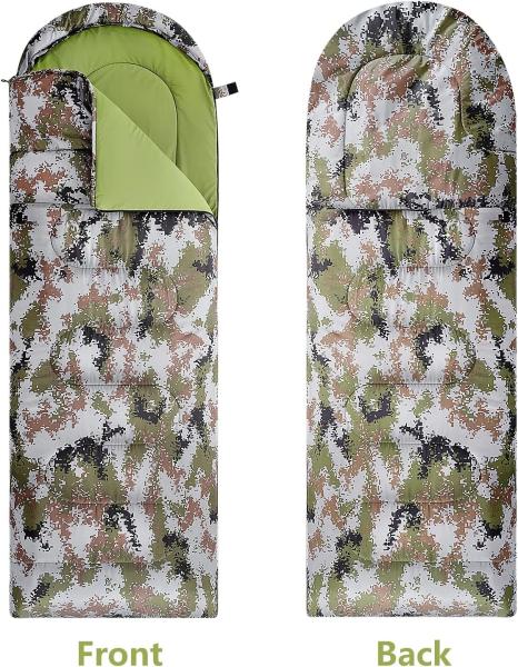 Camouflage Camping Sleeping Bag, Adults & Kids Seasons Warm Cold Weather Hiking Camping Indoor Outdoor Use