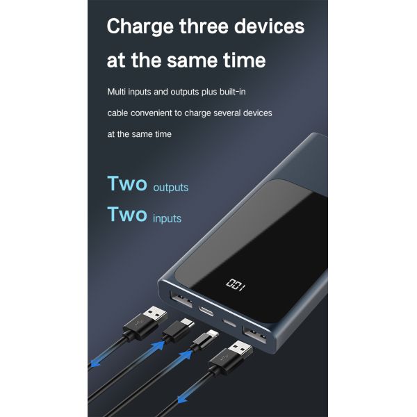 Double Usb Portable Power Bank Lightweight 10000Mah With LED Display Light