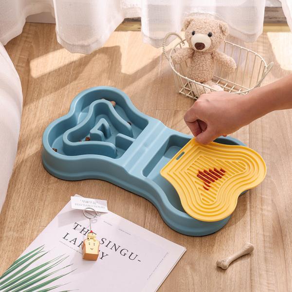 Bone-Shaped Slow Feeder Dog Bowl | Anti-Slip Pet Puzzle Bowl for Healthy Eating | PP Material Lick Mat & Interactive Feeding Mat for Dogs and Cats | 34.7cm Large