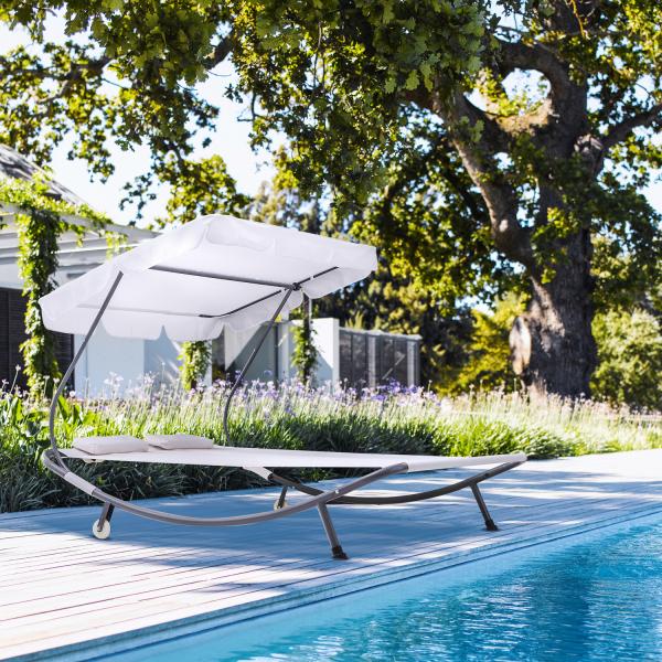 Adjustable Canopy Steel Frame Hammock for Outdoor Poolside Lounging and Relaxation