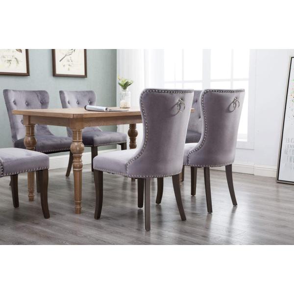Tufted Dining Chairs With Arms , Studded Knocker Ring Accent Arm Chair Grey Fabric