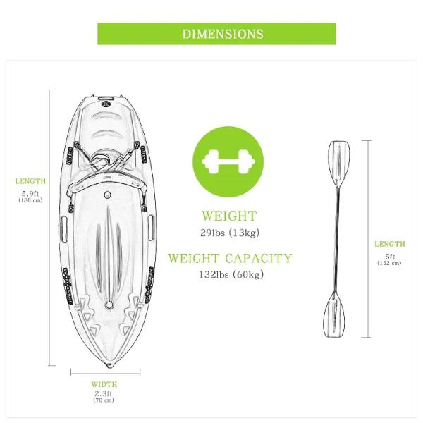 Standard Features 1 Person Sit On Top Kayak for Water Sport Fishing Includes Paddle