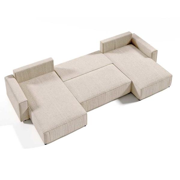 U shape is popular in Europe and America Convertible panoramic Living room sofa with lilac ribbed velvet trunk sofa bed