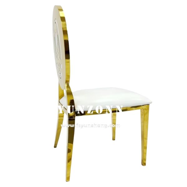 Gold Royal Hotel Event Wedding Commercial Furniture 304 Stainless Steel Chair with Oval Back Flower Design