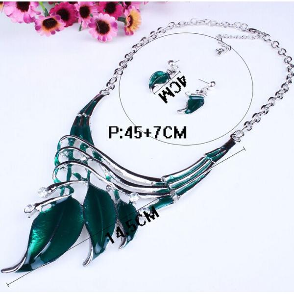Cheap price retro classic exaggerated leaf earrings diamond necklace color drip