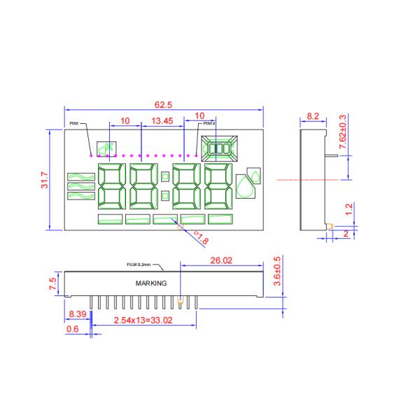 White color custom 7 Segment LED Numeric Display module for medical device