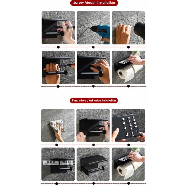 SUS 304 Double Roll Toilet Paper Holder Matte Black Color Multipurpose