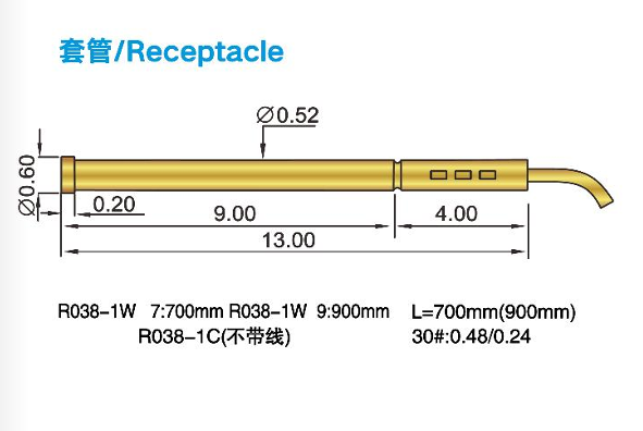 Gold Plated Brass Barrel Spring Test Probe with BeCu/SK4 Plunger and SWP Spring for Precision Testing