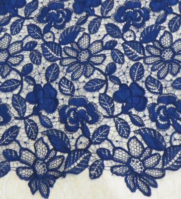 Stretchy Polyester Floral Navy Blue Lace Fabric Trimming Custom Printed