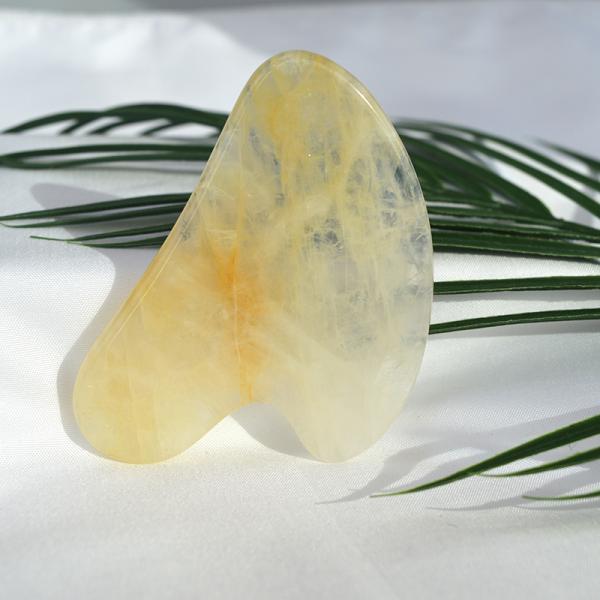 Natural Heart Shape Yellow Citrine Gua Sha Scraping Board for Facial and Body Massage Instrument