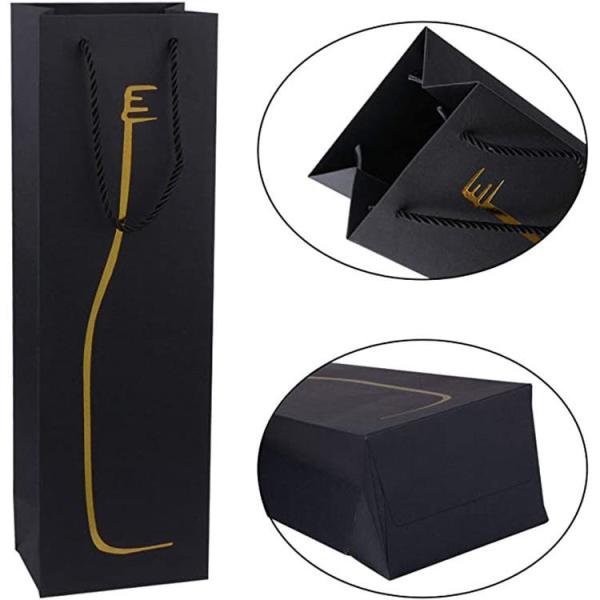 200gsm 350gsm Single Wine Paper Bags Black Paper Bottle Bags Hot Foil Stamping Logo