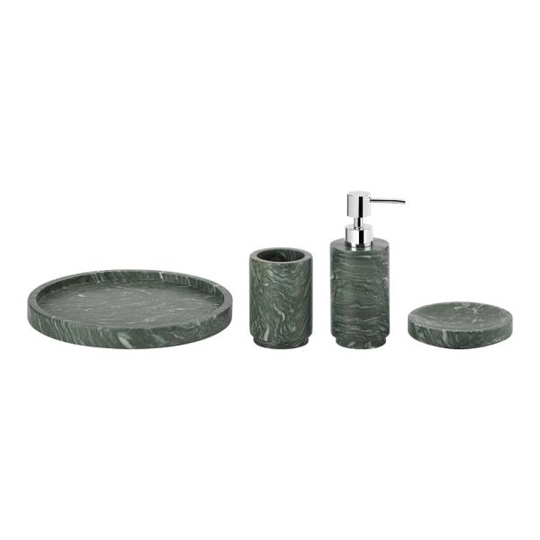 Acessórios de banheiro de mármore 4pcs Set verde escuro com veias brancas forma redonda