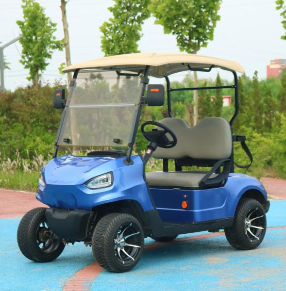 Blue 2 Seater Electric Golf Cart With 48v 4kw Motor Durable Roof And Comfortable Seating CE Certification Road Legal