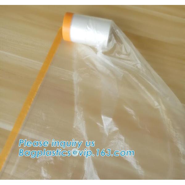 Disposable PE pre-taped self static cling masking film, Cover mask plastic drop film PE protection film with tape, BAGEA