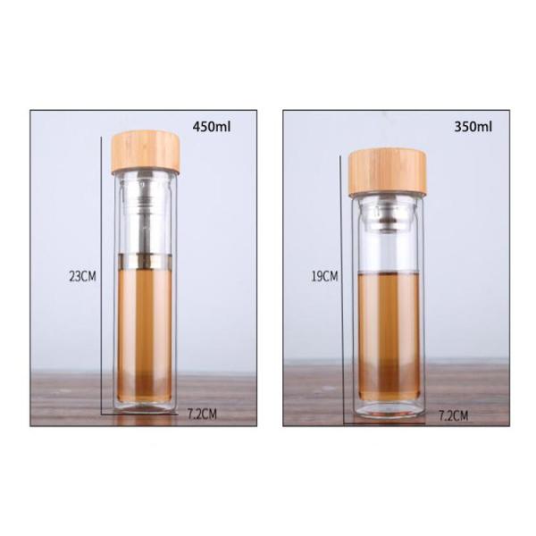 High Borosilicate 350ml Glass Water Bottle with Tea and Water Separation Cup Infuser Included