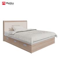 Cama multifuncional minimalista moderna con armario de cajones, cama de arte de cuero de viento crema, cama doble de tres cajones de tamaño pequeño