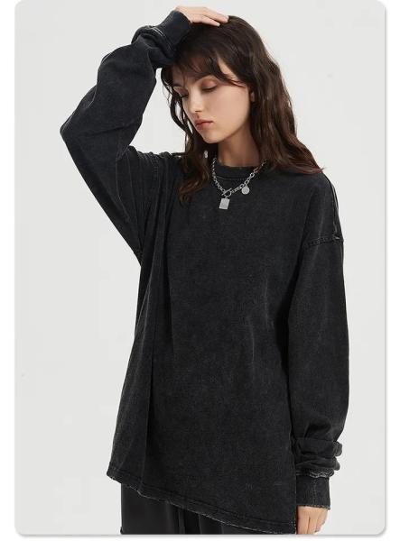                  Couple Design Hip Hop Long Sleeve T-Shirt Street Wear Graphic Cotton Print Distressed Wash T-Shirt Women Casual Shirt             