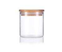 Frasco de vidro com tampa de madeira de 16 onças frasco de armazenamento de ervas transparente vidro borosilicato de alta sucção
