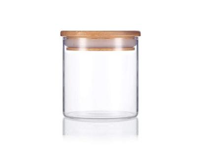 Frasco de vidro com tampa de madeira de 16 onças frasco de armazenamento de ervas transparente vidro borosilicato de alta sucção