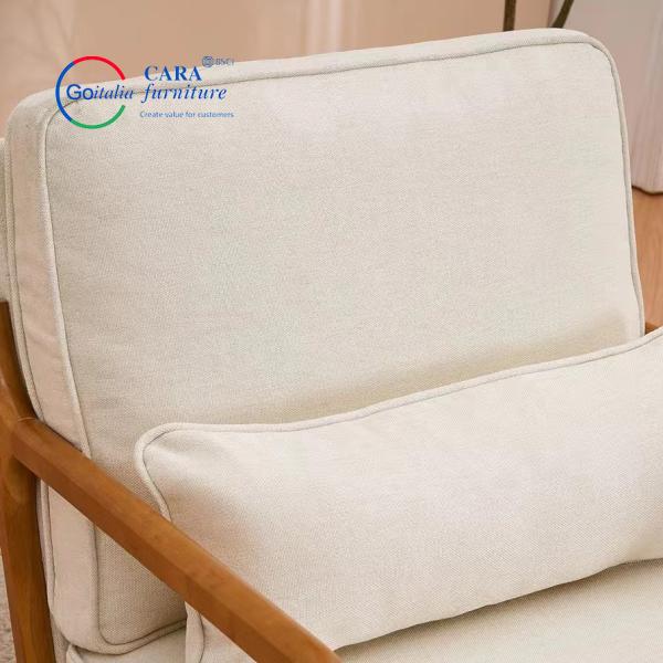 70010 Nordic Single Sofa White Fabric Cushion Solid Wood Chairs Frame Chairs For Living Room Wood With Arm