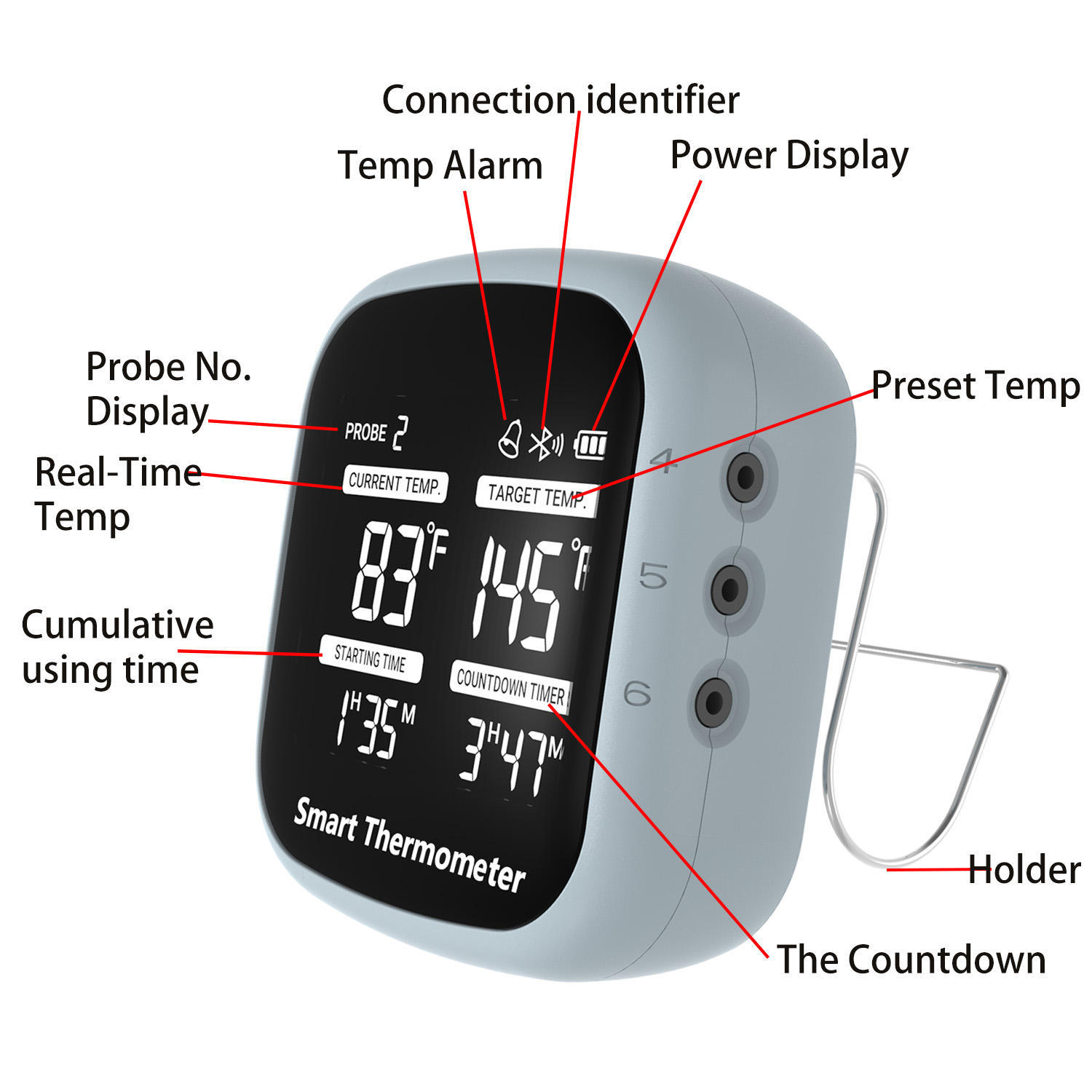 DTH-155 -50 To 300℃ Bluetooth Wireless Smart Digital Meat Thermometer Kitchen Cooking Food Thermometer With 6 Probes