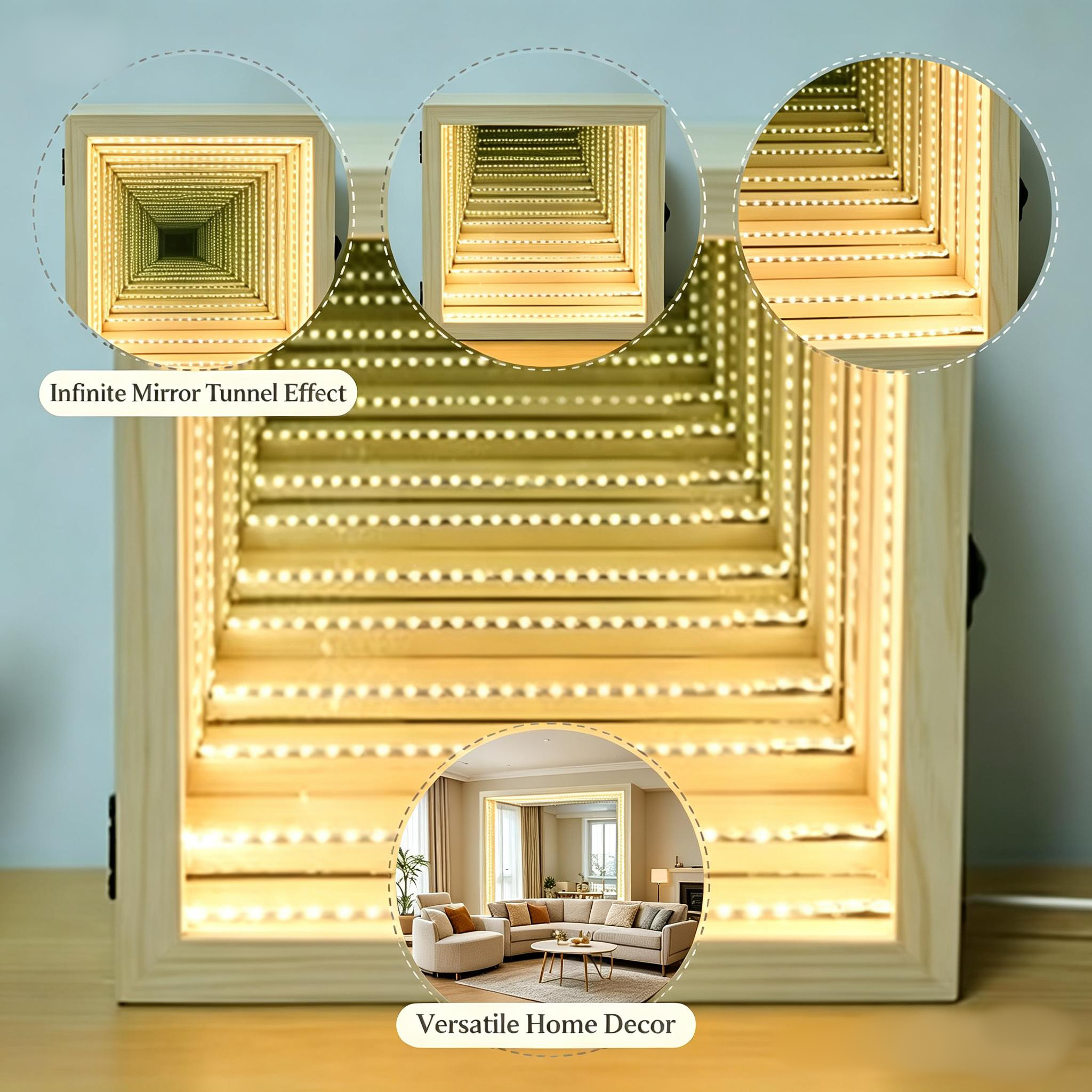 OEM LED Infinity Mirror USB Wooden Decor Gift Ornament Infinity Display Box