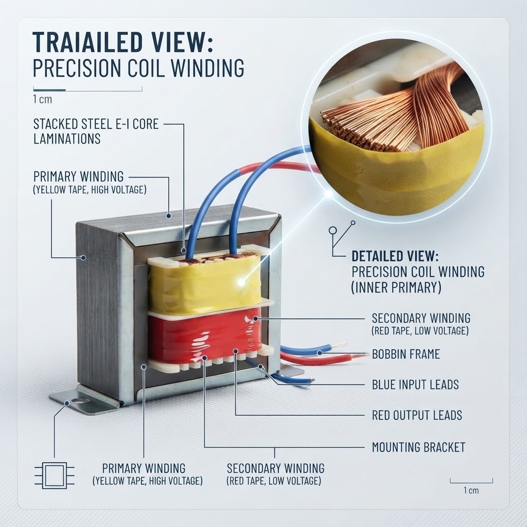EI76 Low Frequency Step Down Transformer with Silicon Steel Core and Compact EI Structure