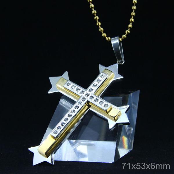 Trendy Stainless Steel CZ Crystal Stones Inlay Cross Plus Symbol Necklace Pendant LDC227