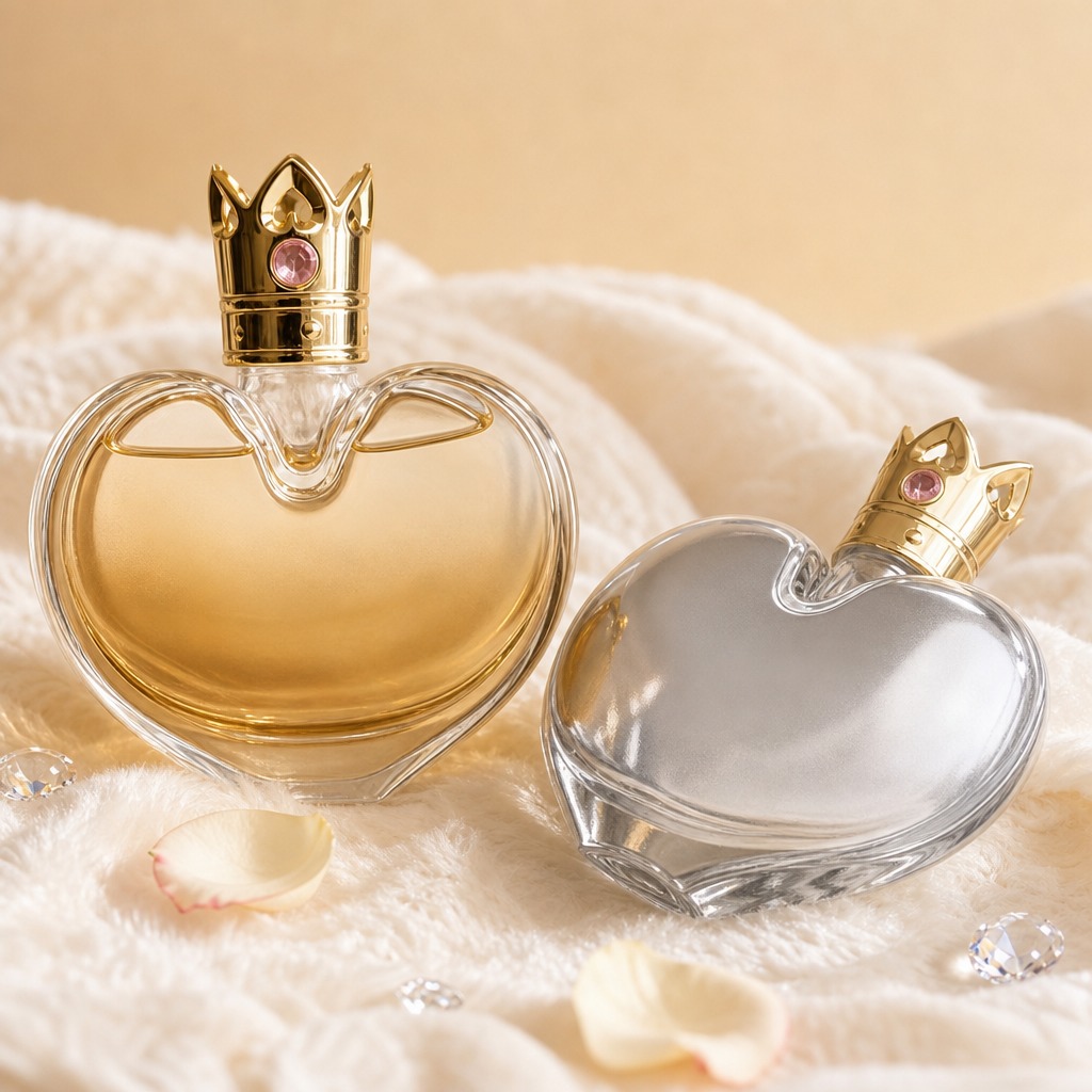100ml Glass Perfume Bottles Heart Shaped Crown Cap Empty Spray